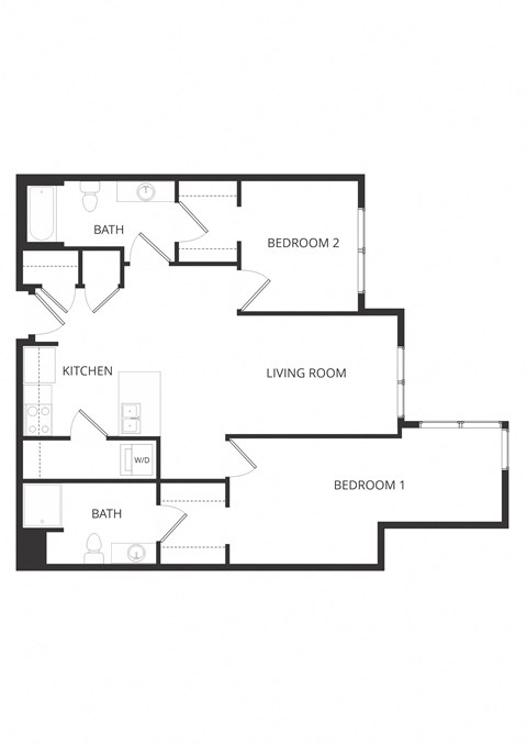 Floor plan for 2 beds, 2 baths, 1044 sqft